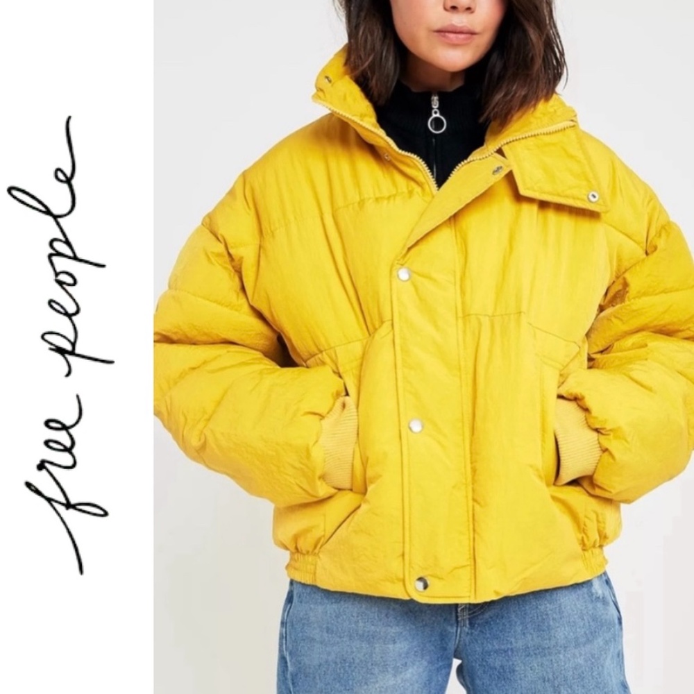 Free People Cold Rush Puffer Coat In Yellow Gold